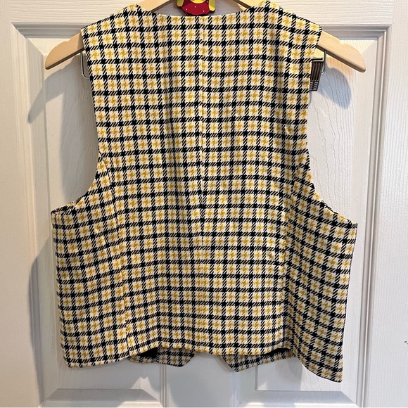 ModCloth Size L Yellow White Black Houndstooth Button up Vest with Faux Pockets - Picture 7 of 11